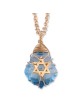 Collier étoile de David en cristal bleu avec emballage en fil rempli d’or