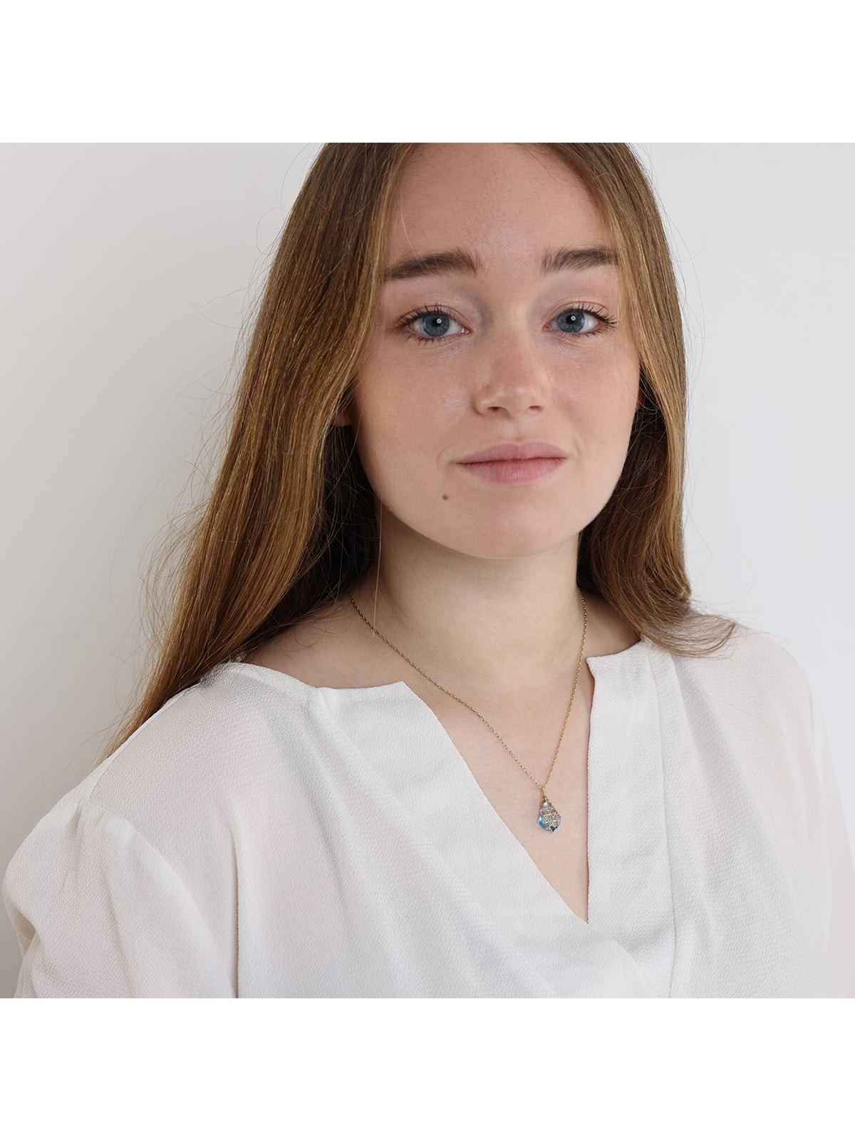 Blue Crystal Star of David Necklace with Gold Filled Wire Wrapping