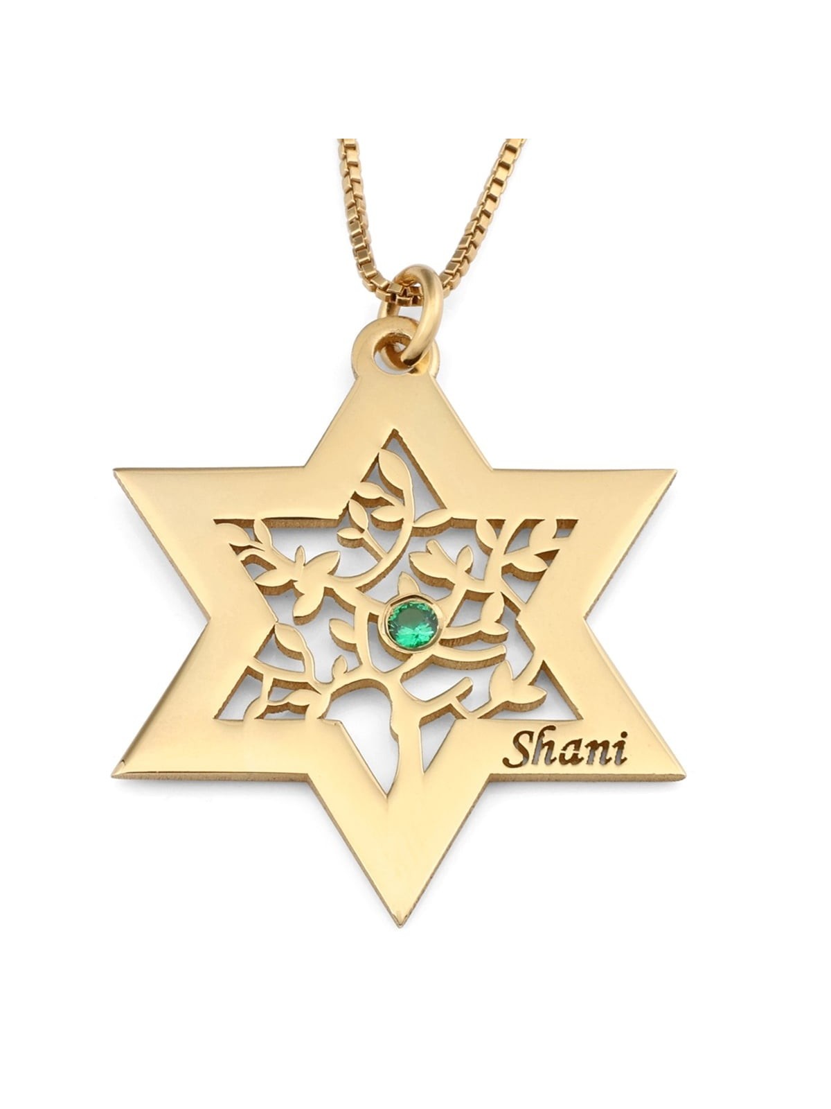 Personalized Birthstone Star of David and Tree of Life Necklace - 24K