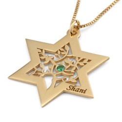 Personalized Birthstone Star of David and Tree of Life Necklace - 24K