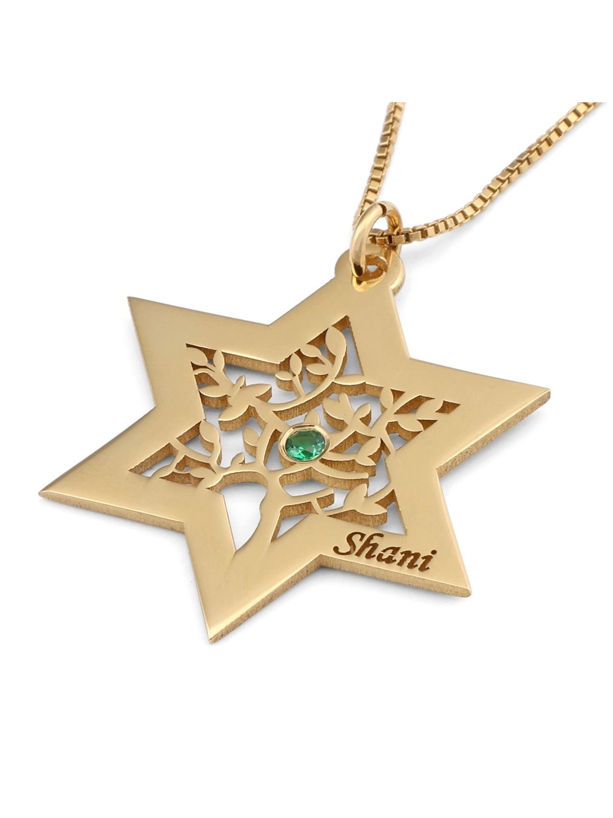 Personalized Birthstone Star of David and Tree of Life Necklace - 24K