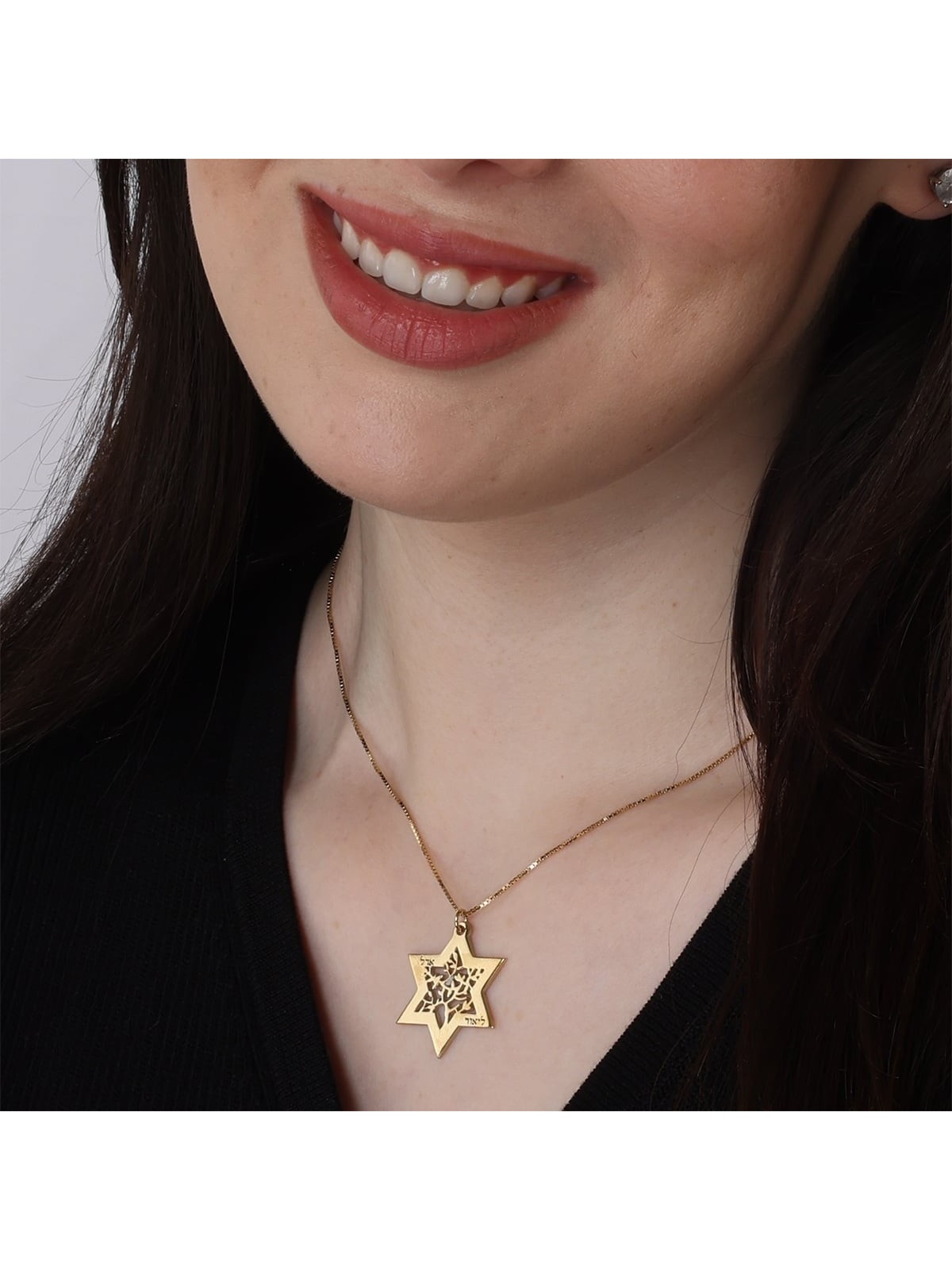 Personalized Birthstone Star of David and Tree of Life Necklace - 24K