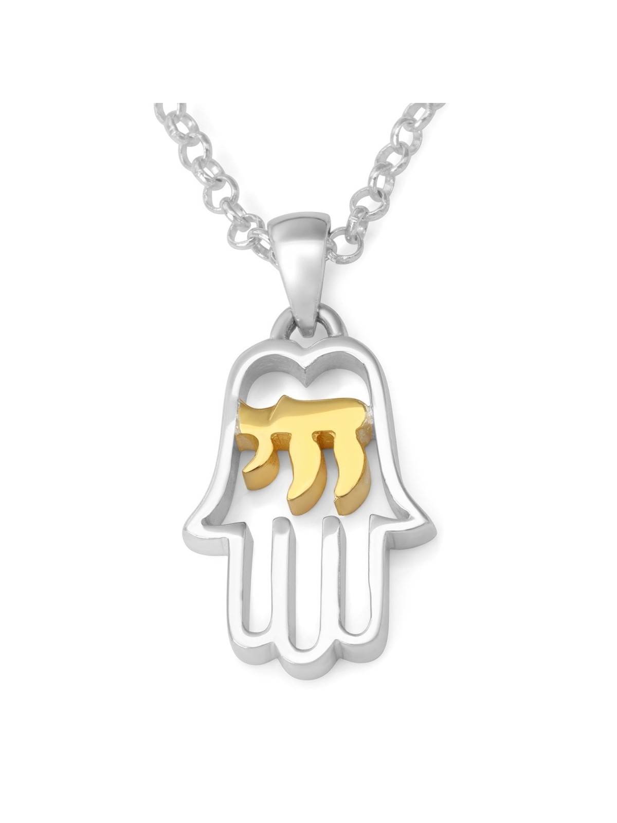 Étoile de David et Hamsa avec stylo double en argent sterling Chai plaqué or