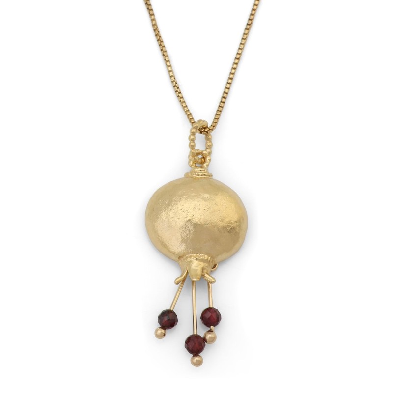 Gold Plated Pomegranate Pendant Necklace with Stone Color Options