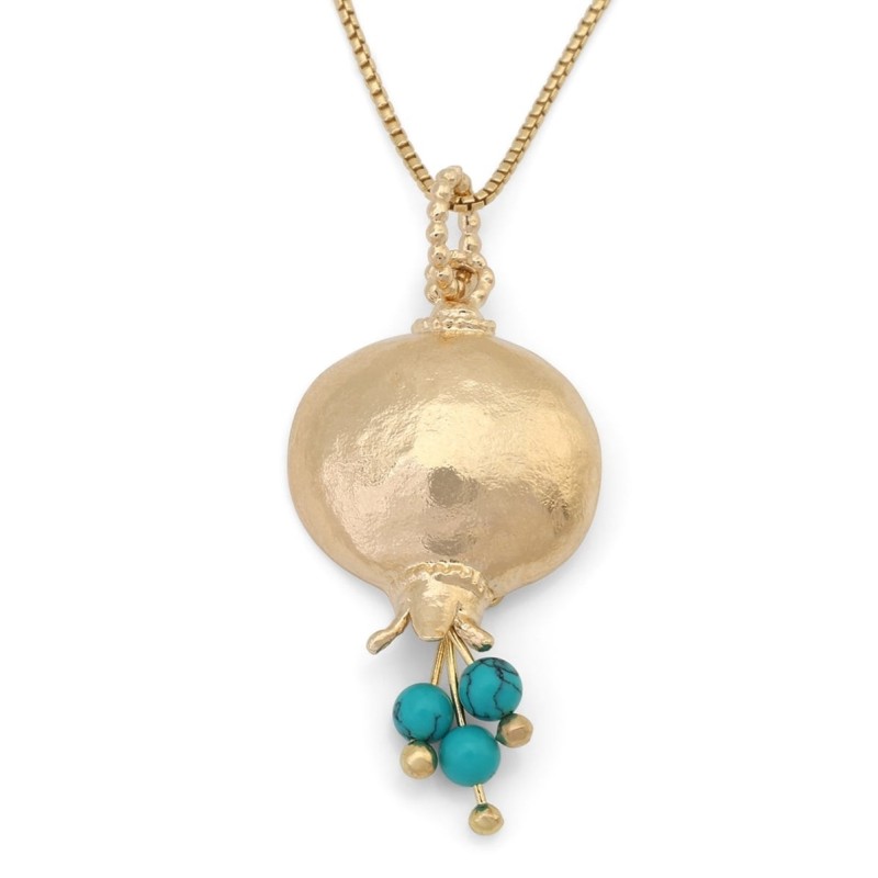 Gold Plated Pomegranate Pendant Necklace with Stone Color Options