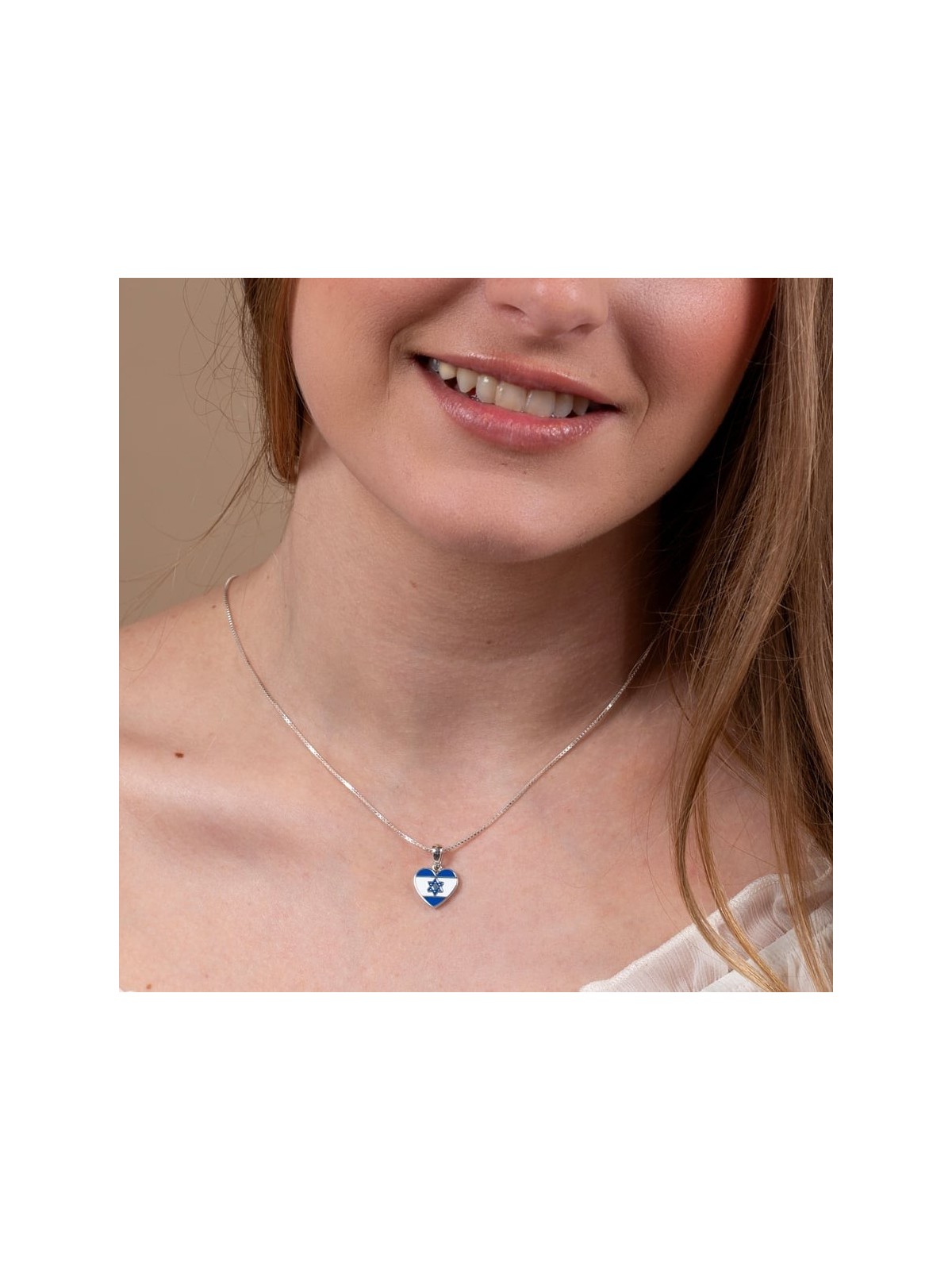 Am Yisrael Chai and Israeli Flag Sterling Silver Heart Shaped Pendant