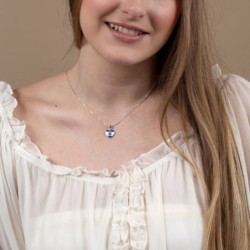 Am Yisrael Chai and Israeli Flag Sterling Silver Heart Shaped Pendant