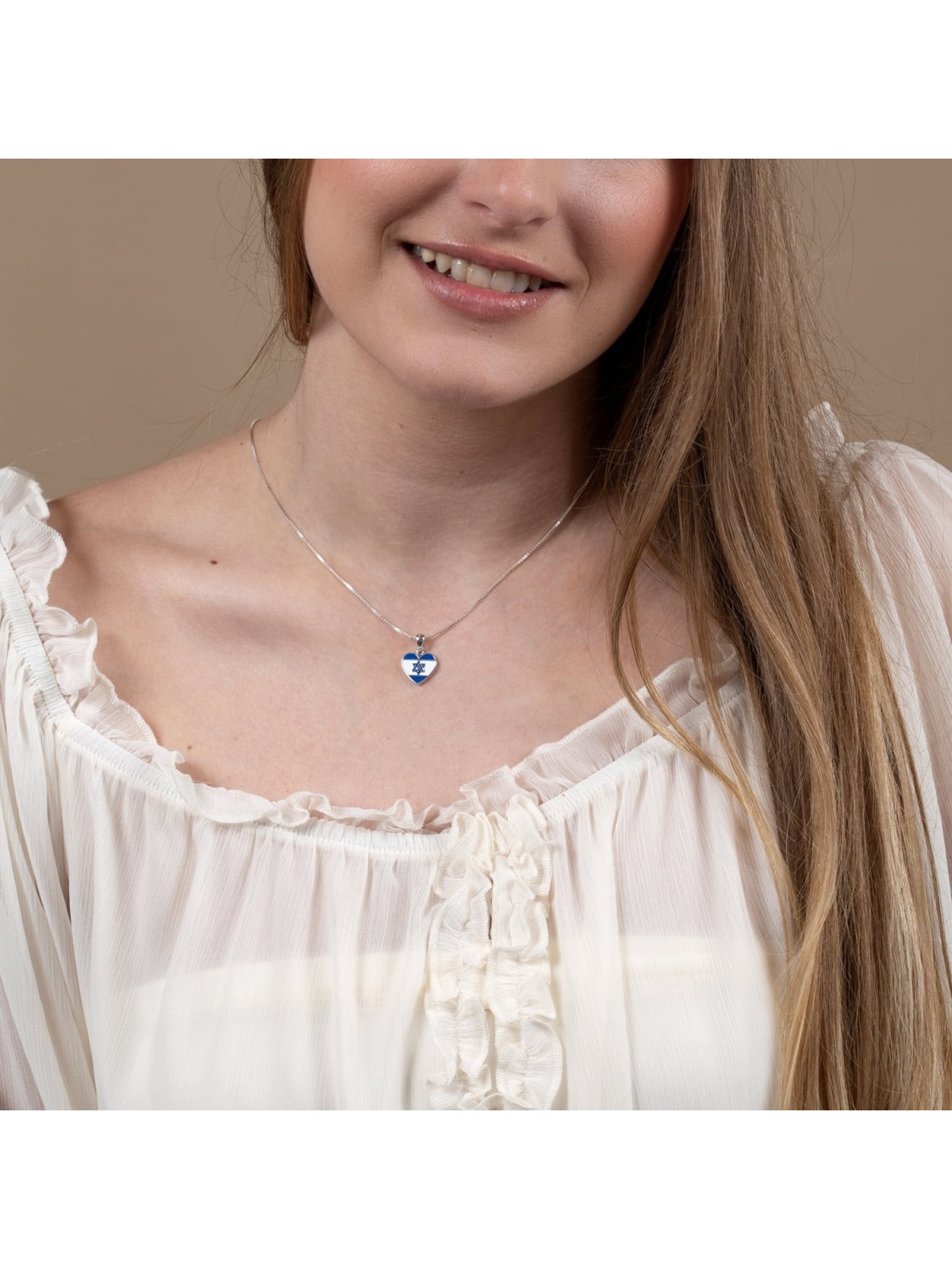Am Yisrael Chai et pendentif en forme de cœur en argent sterling avec drapeau israélien