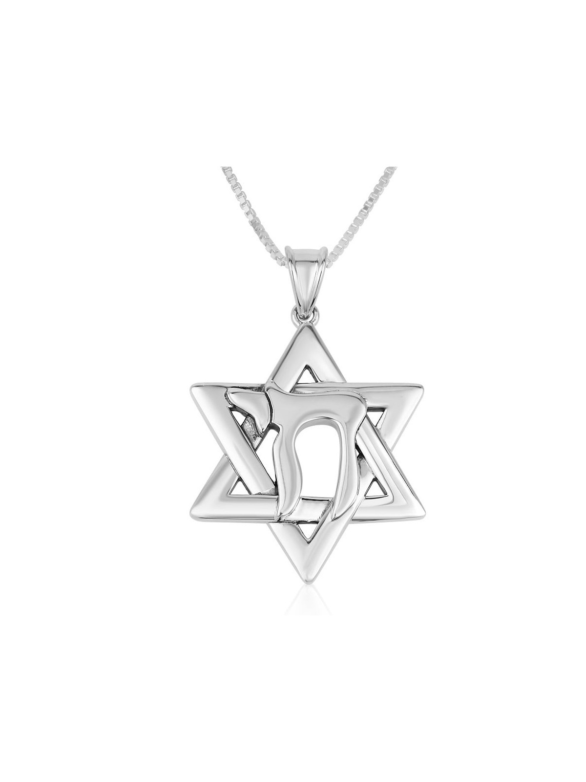Collier pendentif étoile de David en argent sterling avec Chai