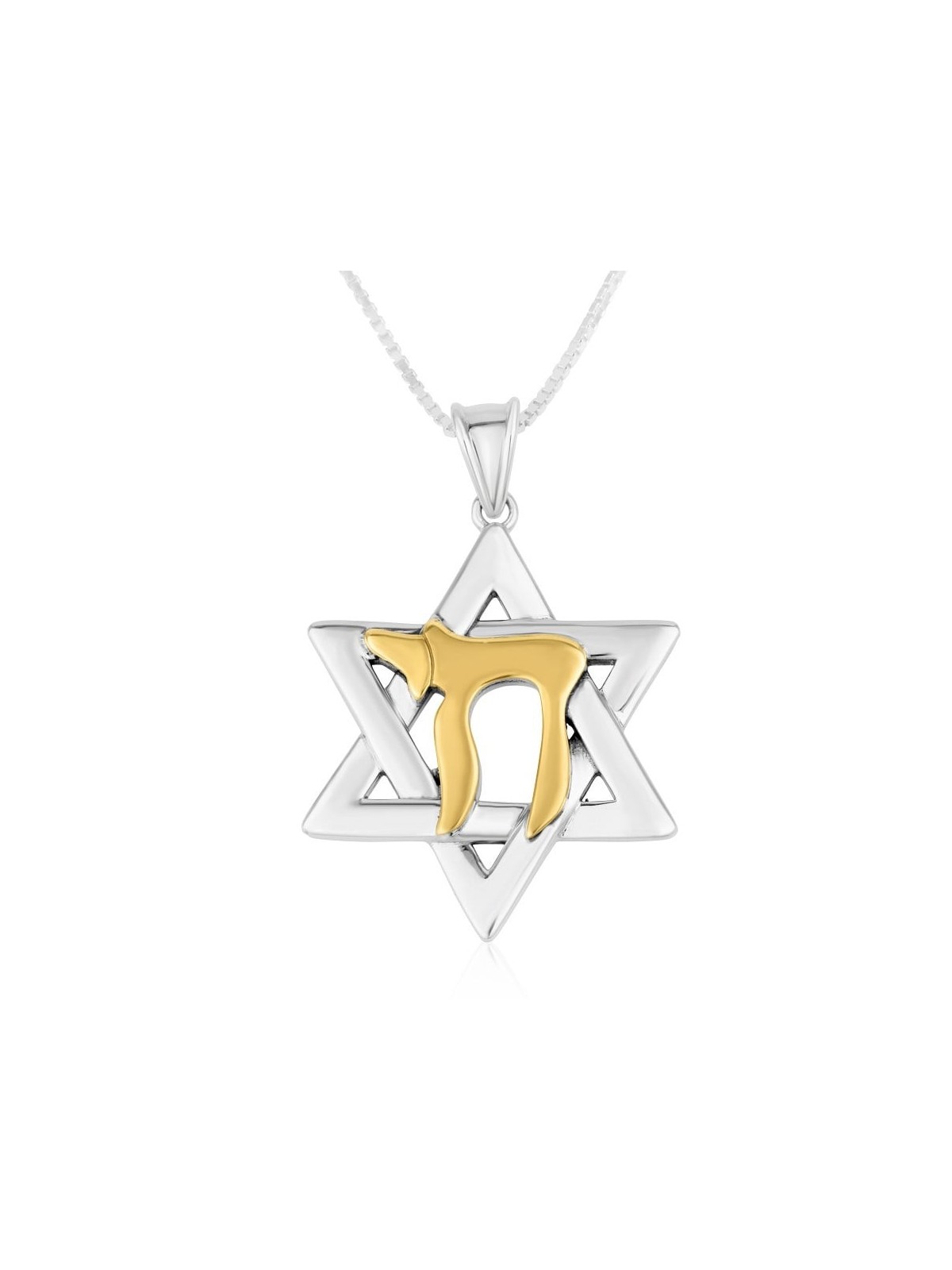 Sterling Silver Star of David Pendant Necklace with Gold Plated Chai