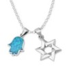 Sterling Silver Interlocking Star of David & Opal Stone Hamsa Necklace