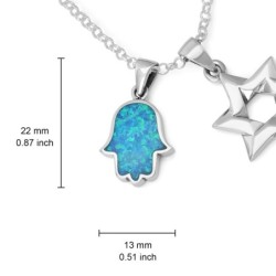 Sterling Silver Interlocking Star of David & Opal Stone Hamsa Necklace