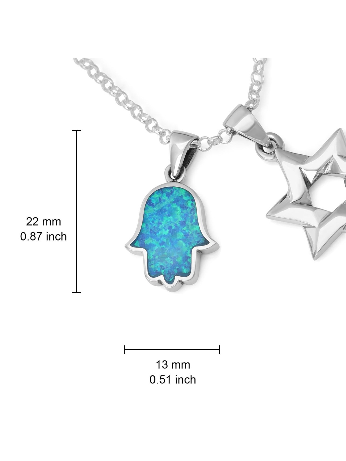 Collier Hamsa en argent sterling avec étoile de David et pierre opale entrelacées
