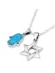 Sterling Silver Interlocking Star of David & Opal Stone Hamsa Necklace