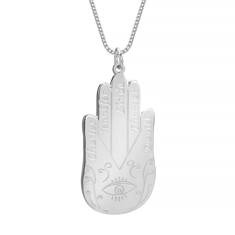 Personalized Hamsa Pendant Name Necklace for Moms - Up To 5 Names