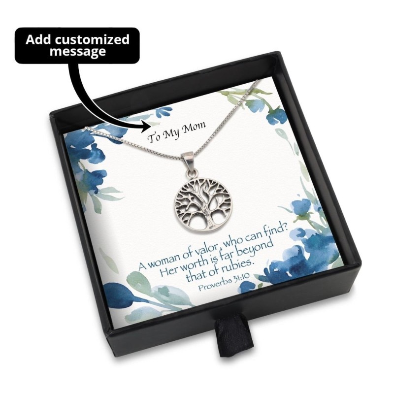 Coffret cadeau Femme de Valeur avec collier arbre de vie en argent sterling - A
