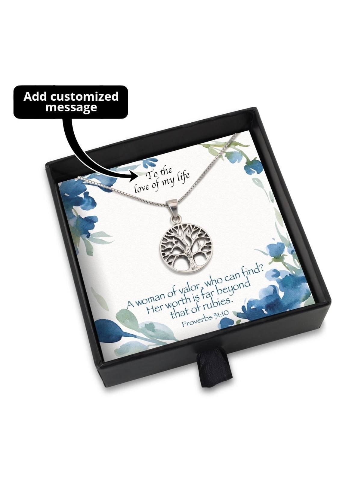 Coffret cadeau Femme de Valeur avec collier arbre de vie en argent sterling - A
