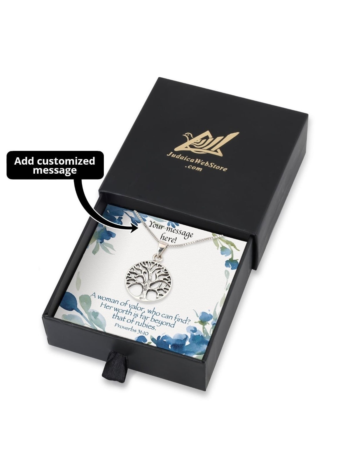 Coffret cadeau Femme de Valeur avec collier arbre de vie en argent sterling - A