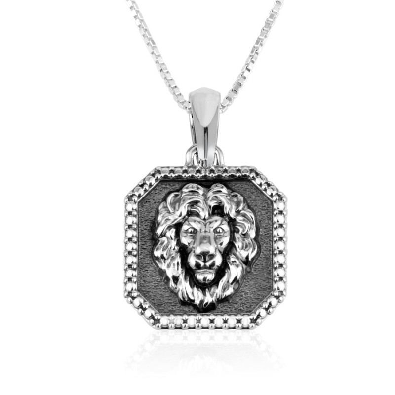 Lion of Judah atop Octagon Sterling Silver Necklace Pendant