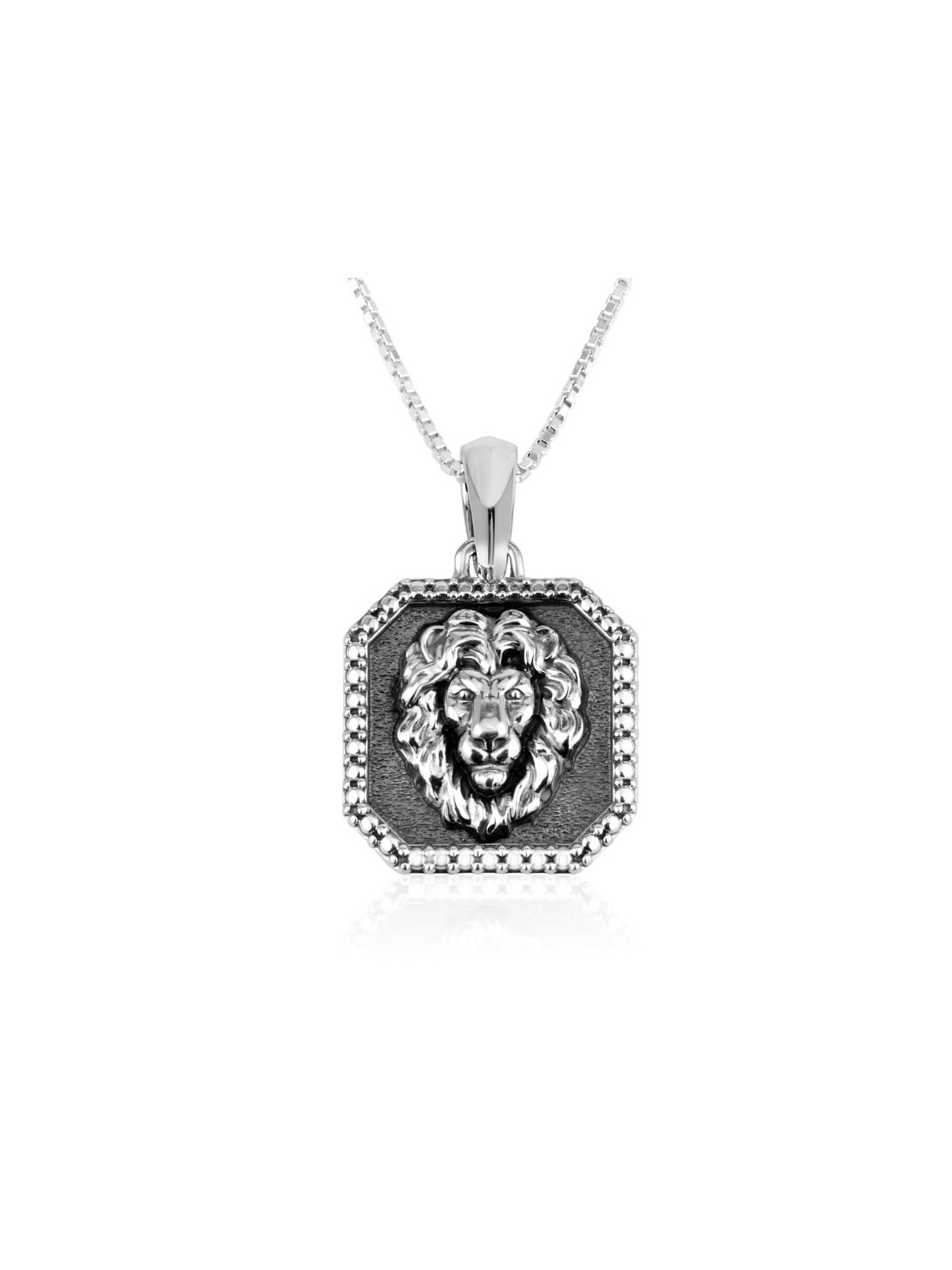 Lion of Judah atop Octagon Sterling Silver Necklace Pendant