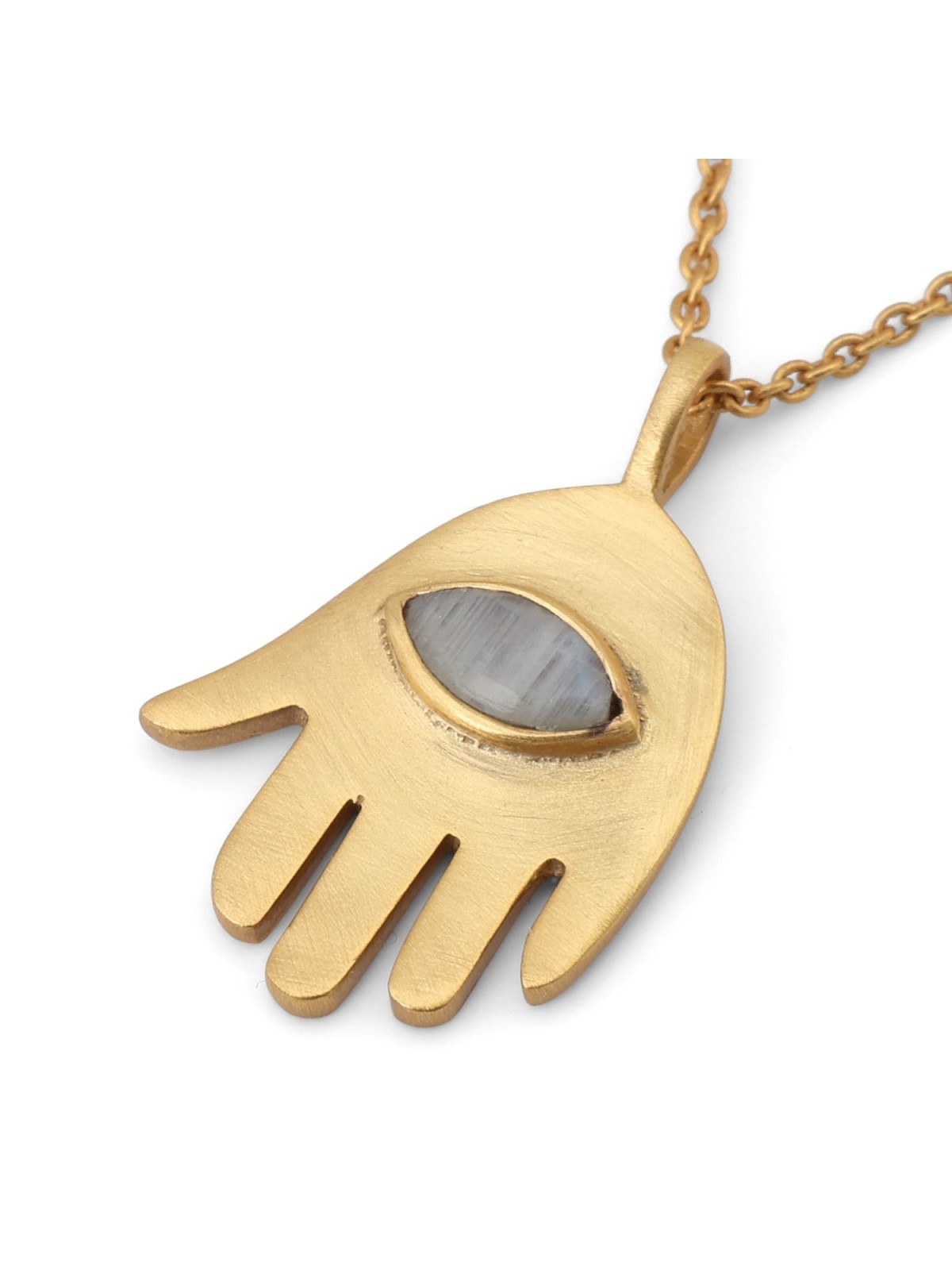 Gold-Plated Hamsa Pendant with Evil Eye Rainbow Moonstone by Yair Eman
