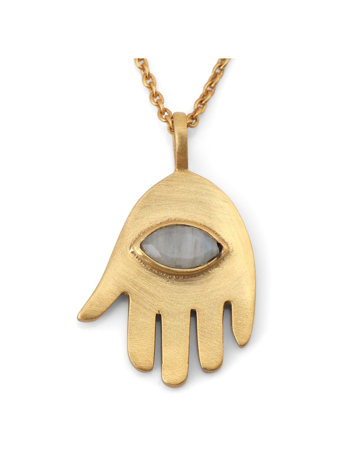 Gold-Plated Hamsa Pendant with Evil Eye Rainbow Moonstone by Yair Eman