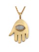 Gold-Plated Hamsa Pendant with Evil Eye Rainbow Moonstone by Yair Eman