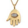 Gold-Plated Hamsa Pendant with Evil Eye Rainbow Moonstone by Yair Eman