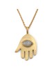 Gold-Plated Hamsa Pendant with Evil Eye Rainbow Moonstone by Yair Eman