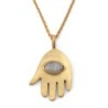 Gold-Plated Hamsa Pendant with Evil Eye Rainbow Moonstone by Yair Eman