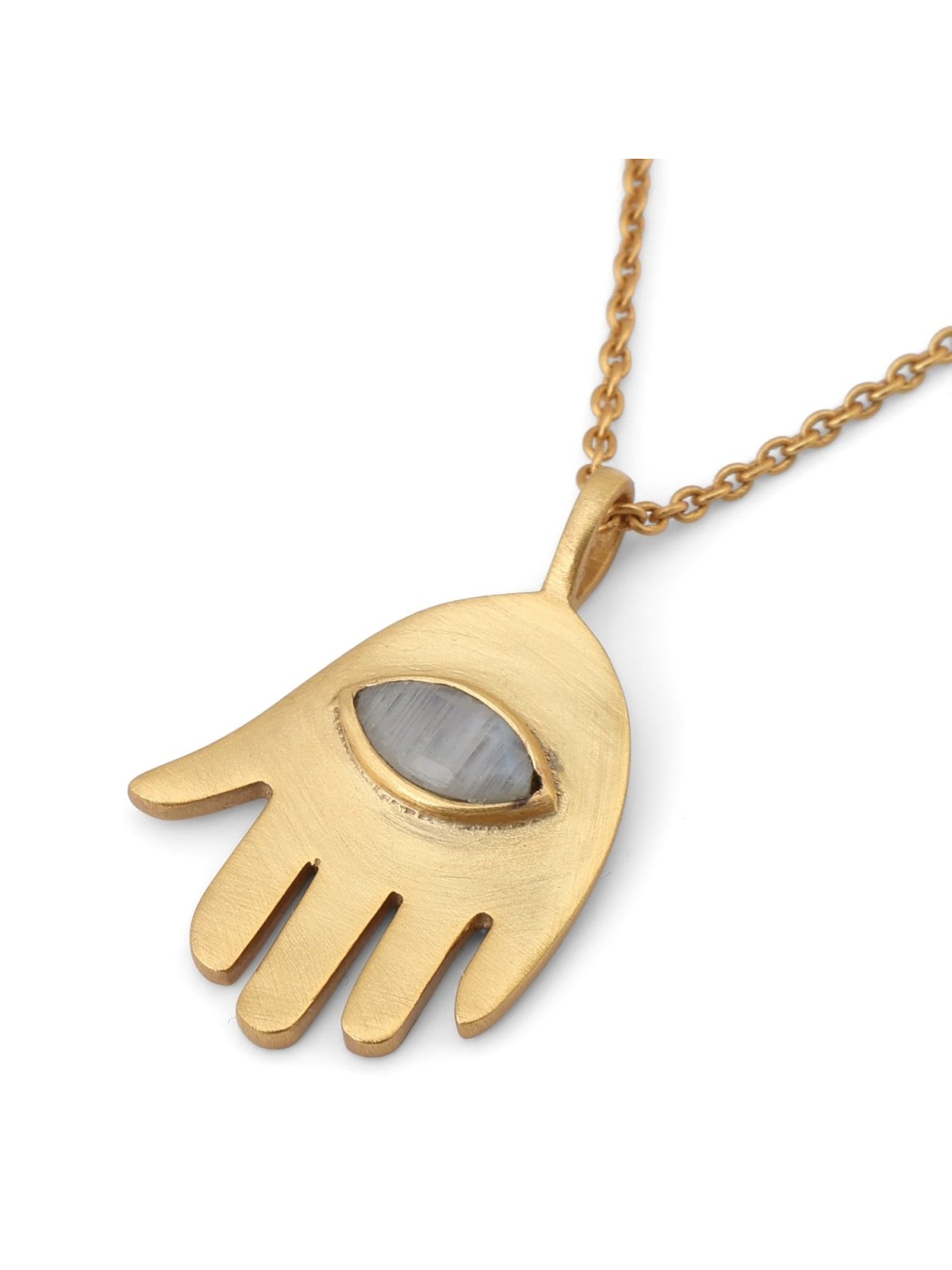 Gold-Plated Hamsa Pendant with Evil Eye Rainbow Moonstone by Yair Eman