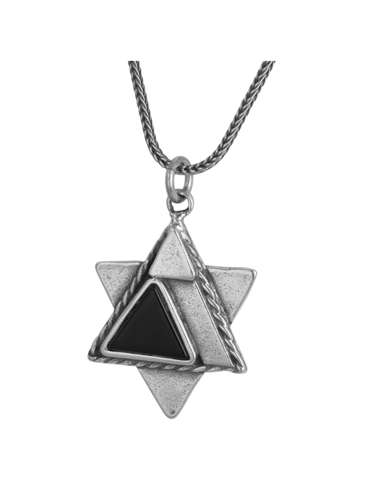 Étoile de David superposée en argent sterling pour hommes avec prière du voyageur