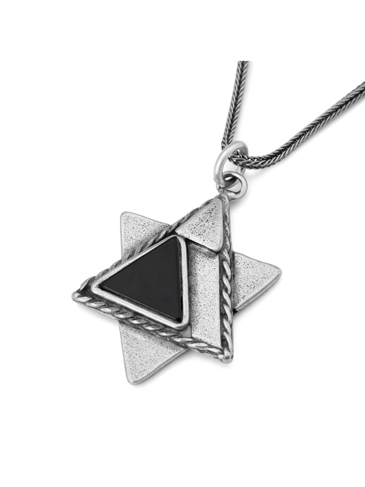 Étoile de David superposée en argent sterling pour hommes avec prière du voyageur