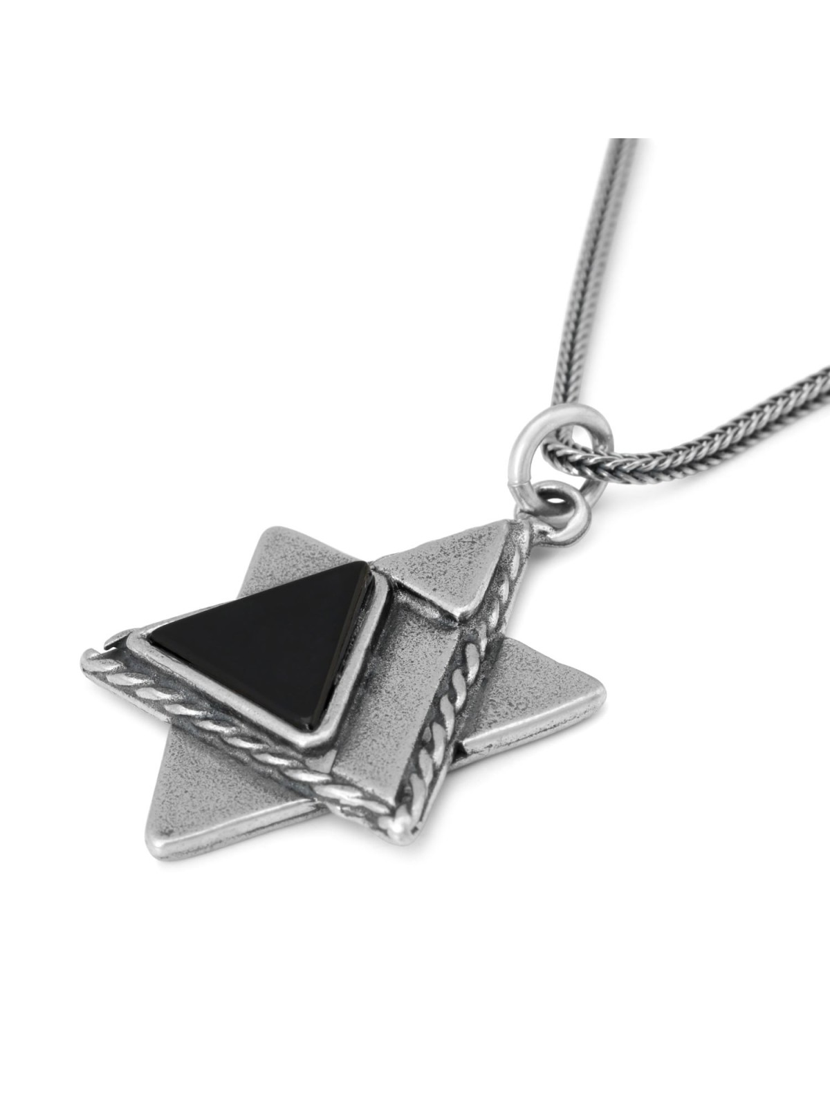 Étoile de David superposée en argent sterling pour hommes avec prière du voyageur