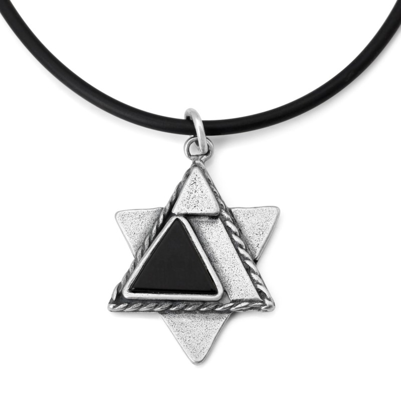 Étoile de David superposée en argent sterling pour hommes avec prière du voyageur