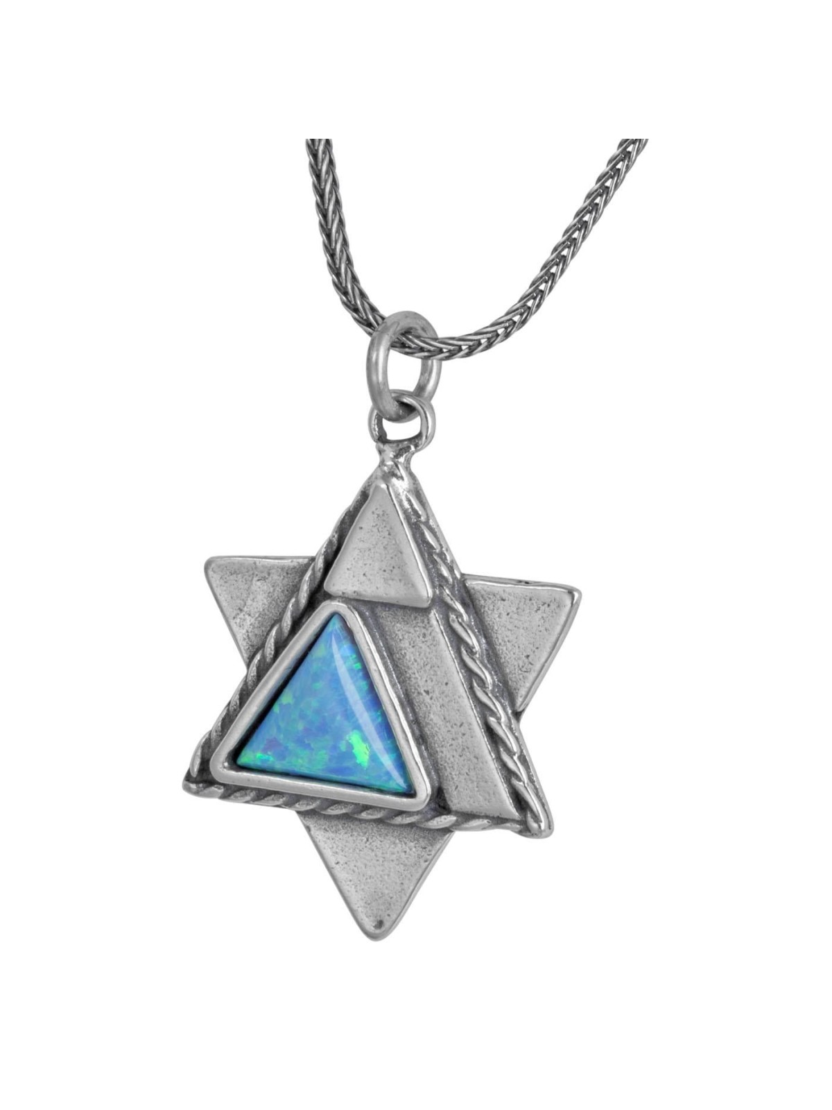 Étoile de David superposée en argent sterling pour hommes avec prière du voyageur