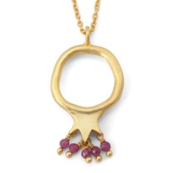 Gold-Plated Pomegranate Outline Necklace with Rubies by Yair Emanuel