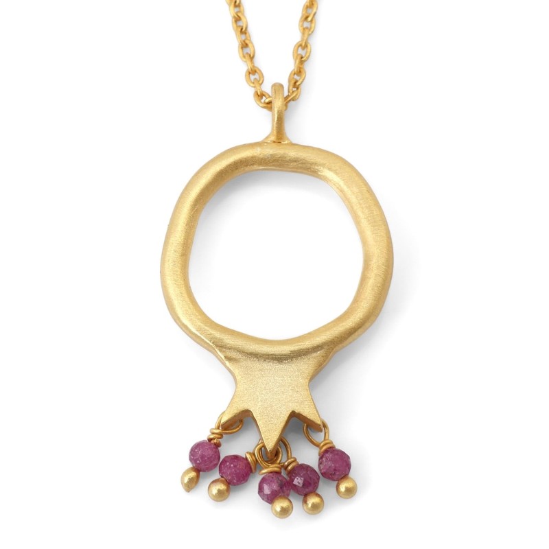 Gold-Plated Pomegranate Outline Necklace with Rubies by Yair Emanuel