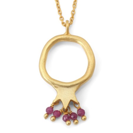 Gold-Plated Pomegranate Outline Necklace with Rubies by Yair Emanuel