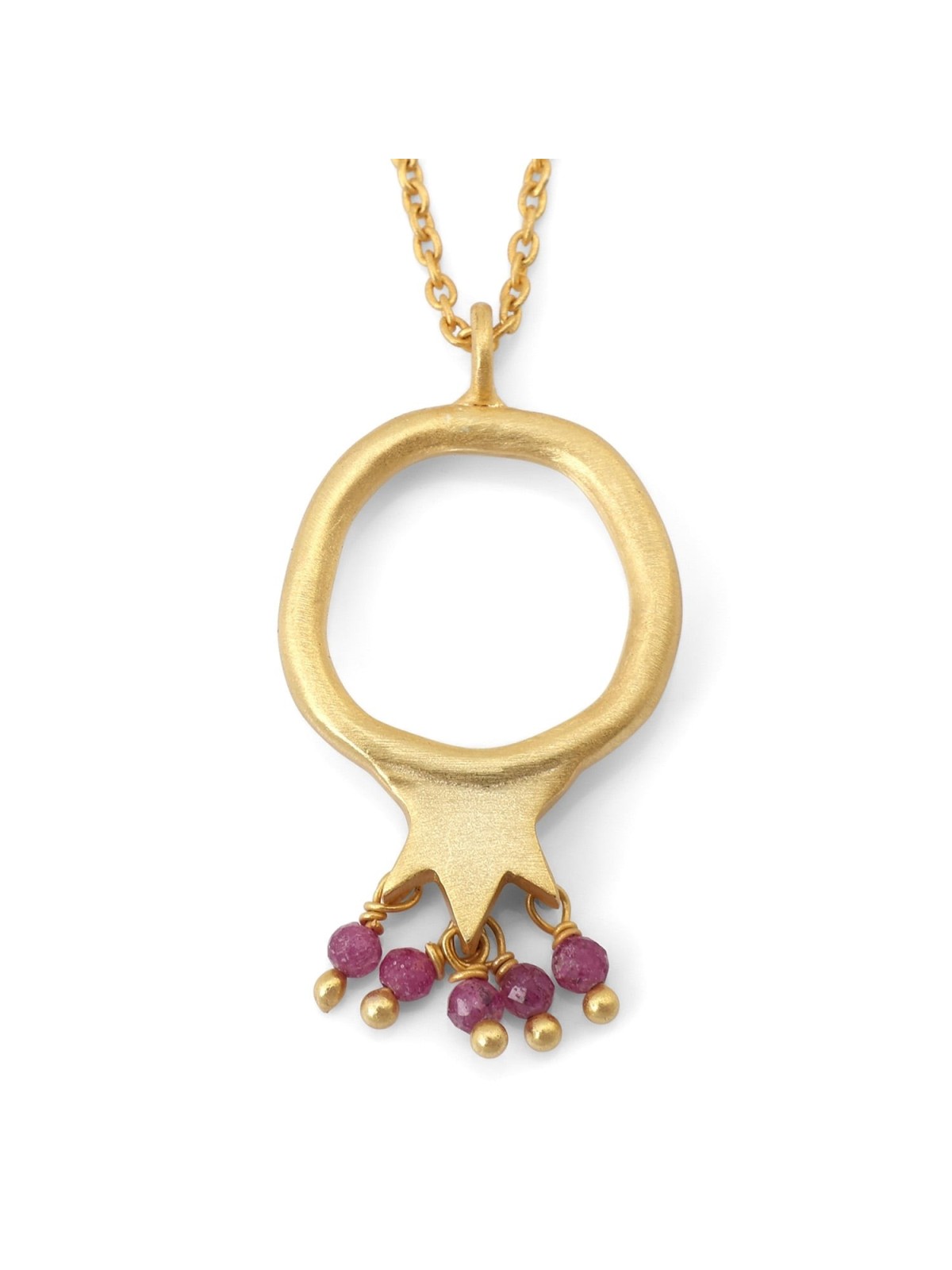Gold-Plated Pomegranate Outline Necklace with Rubies by Yair Emanuel