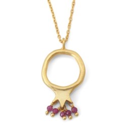 Gold-Plated Pomegranate Outline Necklace with Rubies by Yair Emanuel