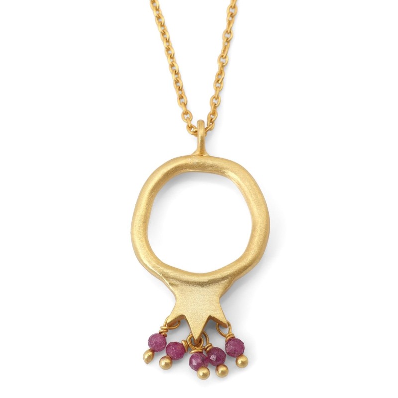 Gold-Plated Pomegranate Outline Necklace with Rubies by Yair Emanuel