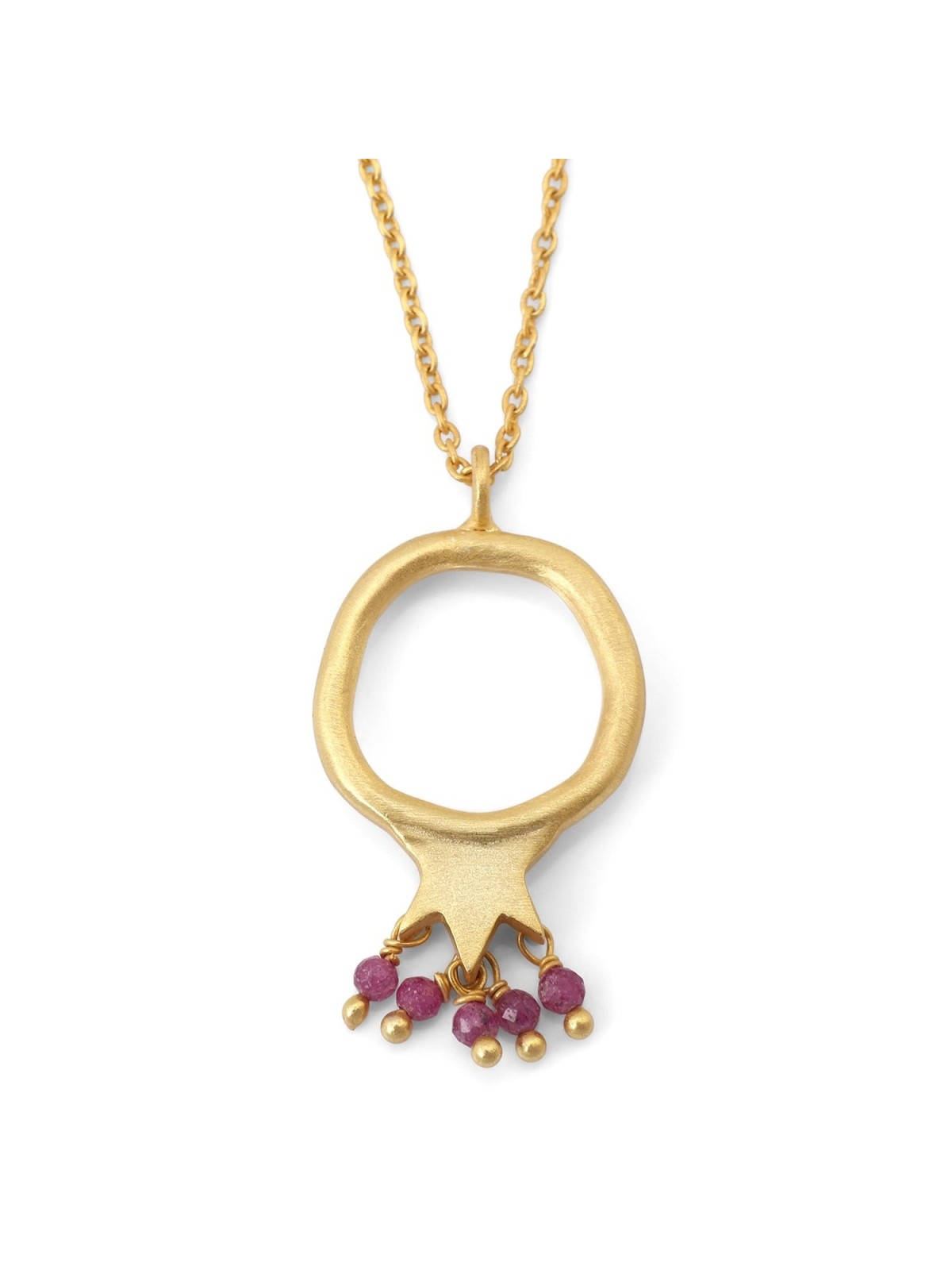 Gold-Plated Pomegranate Outline Necklace with Rubies by Yair Emanuel