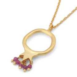 Gold-Plated Pomegranate Outline Necklace with Rubies by Yair Emanuel