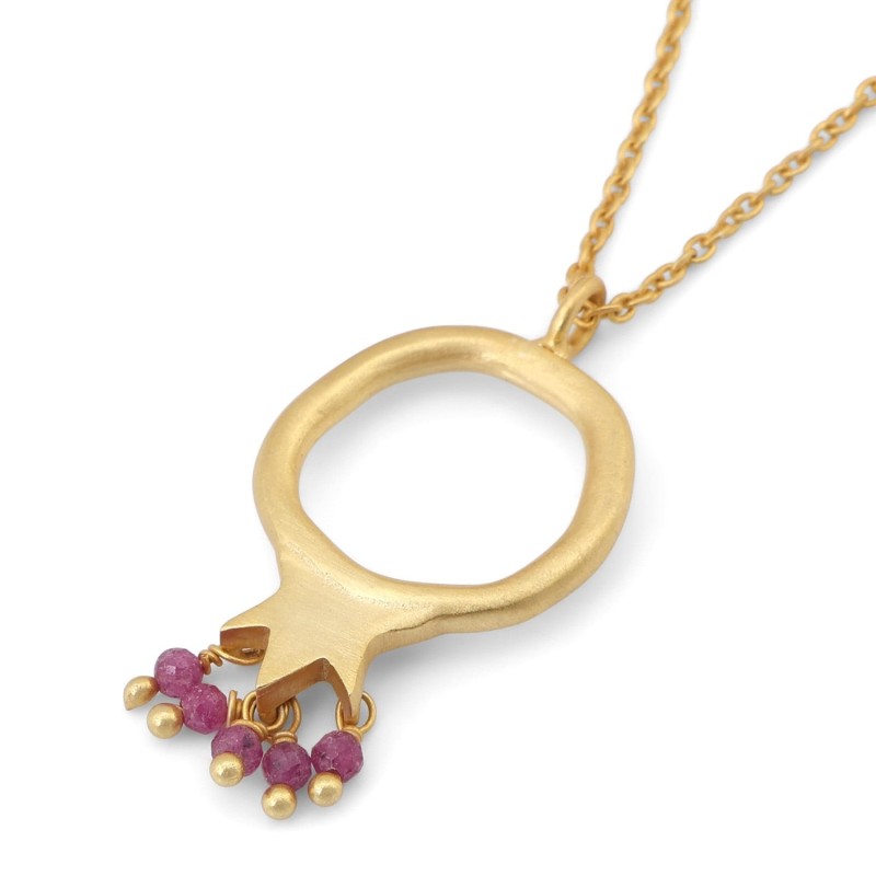 Gold-Plated Pomegranate Outline Necklace with Rubies by Yair Emanuel