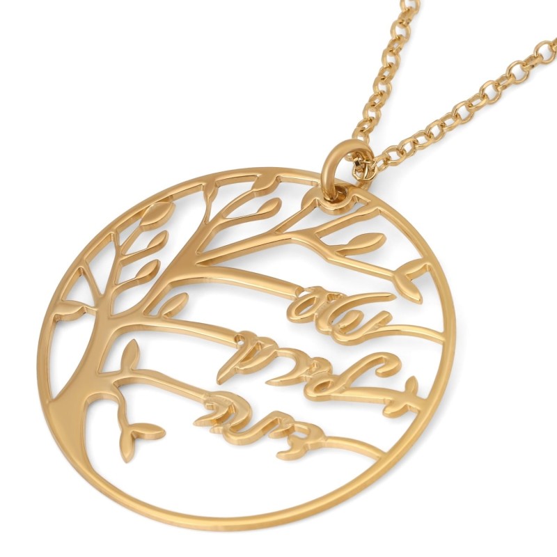 Collier Prénom Personnalisé Arbre de Vie Rond pour Mamans - Jusqu'à 4 Prénoms