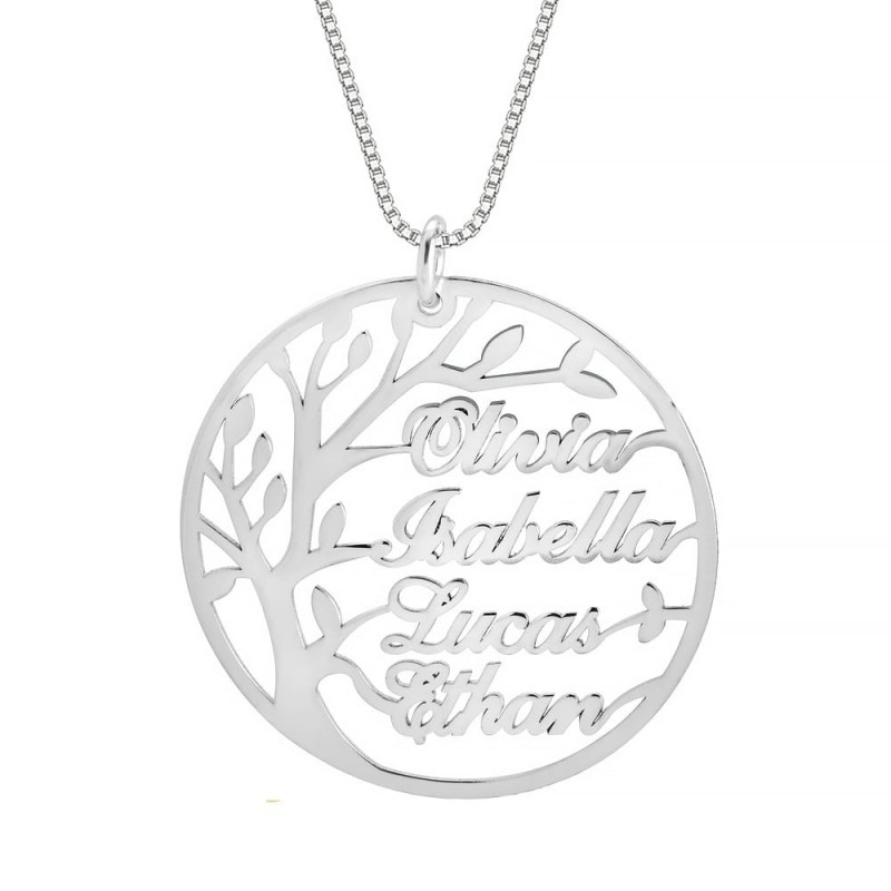 Collier Prénom Personnalisé Arbre de Vie Rond pour Mamans - Jusqu'à 4 Prénoms