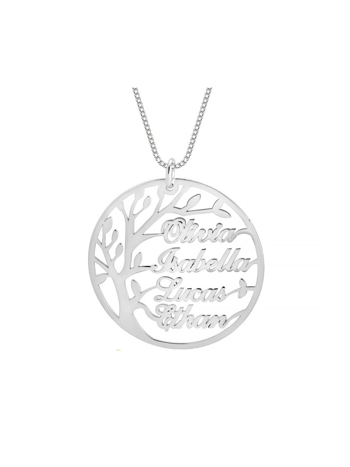 Collier Prénom Personnalisé Arbre de Vie Rond pour Mamans - Jusqu'à 4 Prénoms