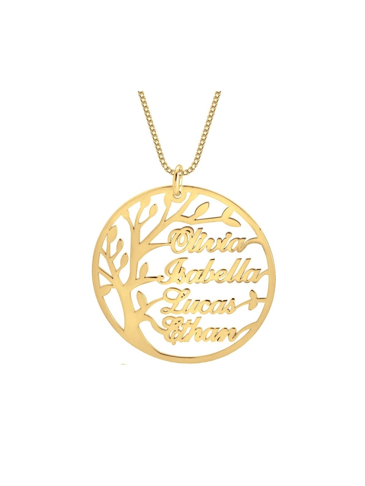 Collier Prénom Personnalisé Arbre de Vie Rond pour Mamans - Jusqu'à 4 Prénoms