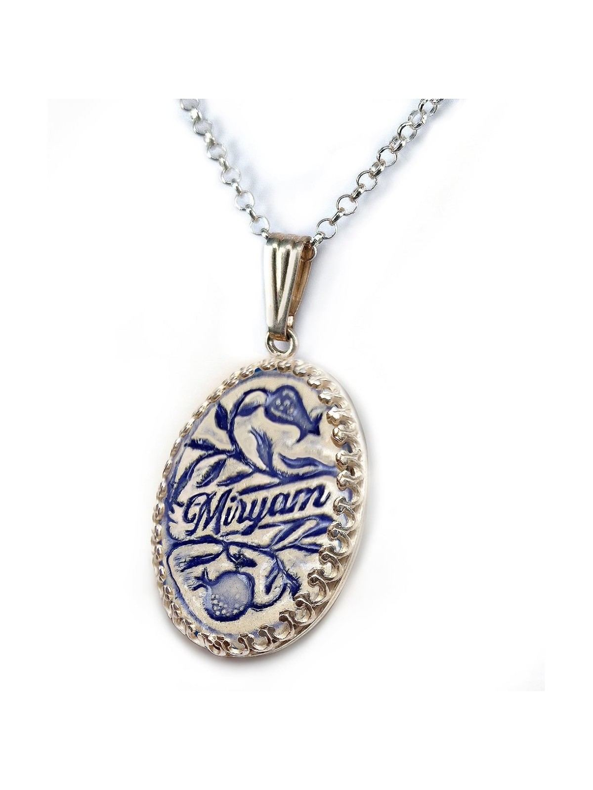 Art en argile fait à la main en argent sterling et céramique grenade personnalisée